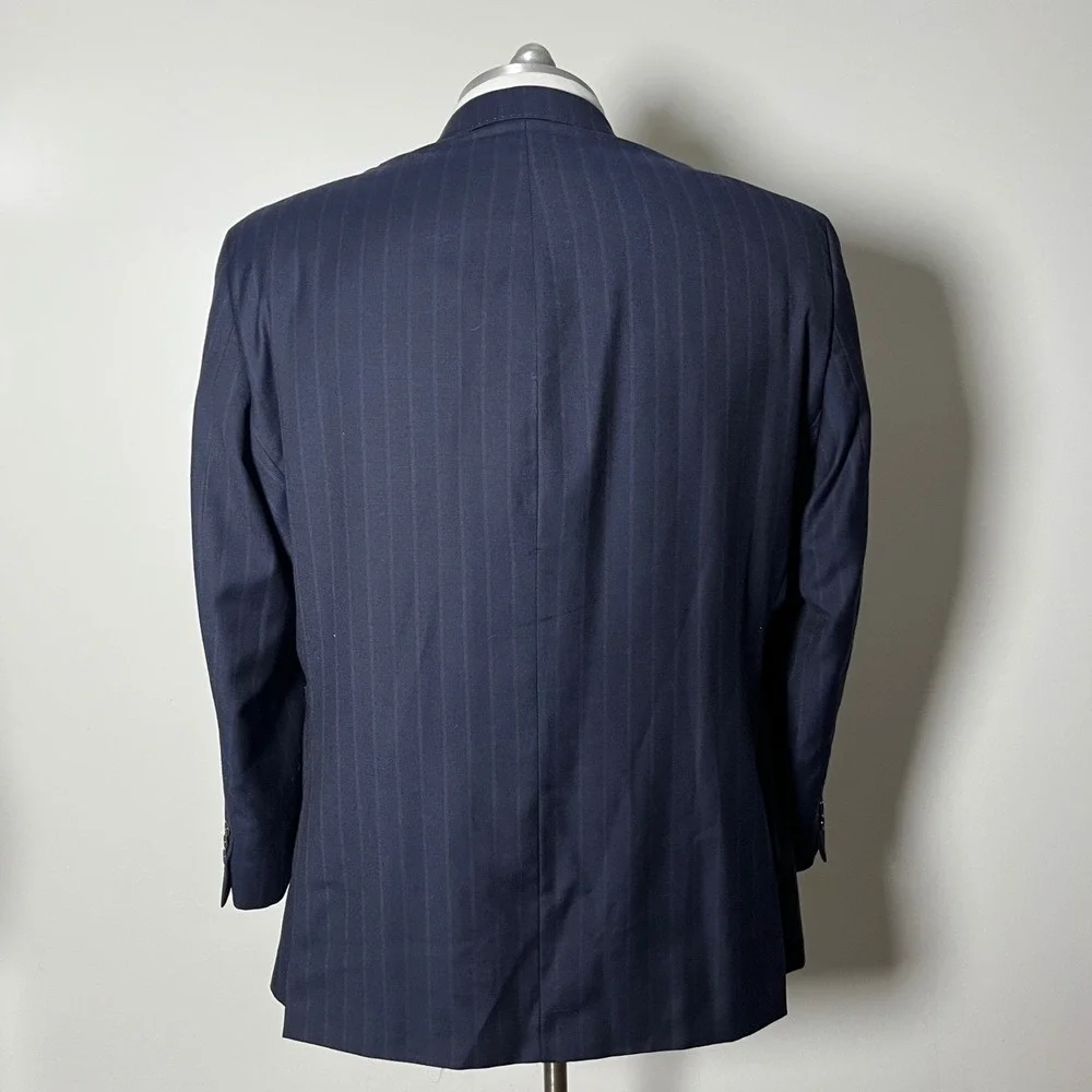 Tayion Suit Mens 48L 42W Navy Blue Pinstripe Wool Blend Two Button Professional